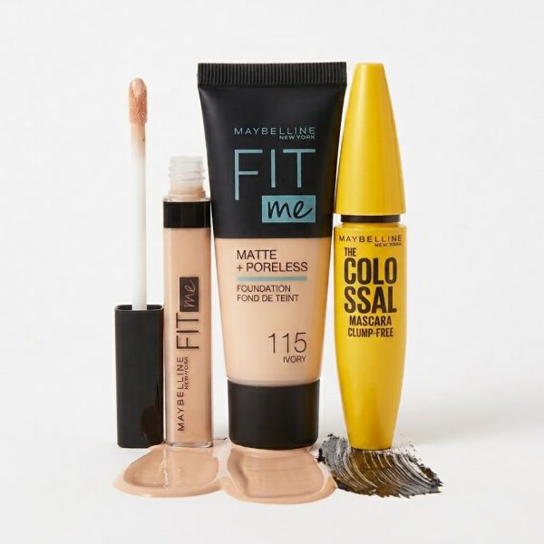 Maybelline mascara + foundation shade 115 + Fit Me concealer shade 15